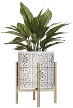EverNest Tristan White with Black Boho Pattern Plant Pot with Loki Stand, SelectBase Indoor Planter, Neutral Home Decor, Minimalist Artistic Boho Plant Pot (Medium, Gold) by EverNest