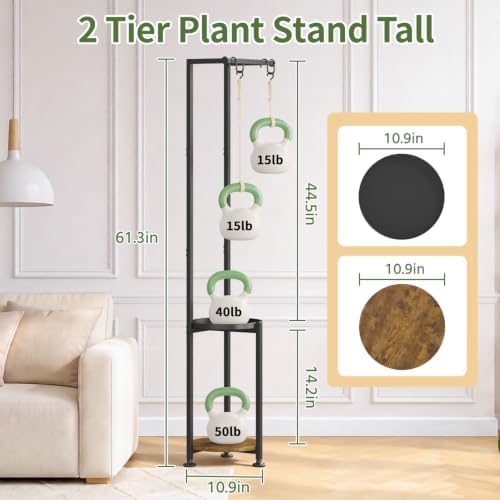 LASZOLA Hanging Plant Stand Shelf Indoor Tall, Corner 2 Tier Black 61 In - Image 2