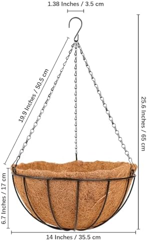 HKZ Hanging Basket Planter Plants Outdoor - 4 Pack 14 Inch Metal Hanging Planter with Coco Liners, Chain Hook Hanging Flower Pots for Indoor Outdoor Garden Porch Decoration - Image 4