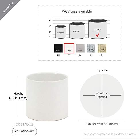 WGVI Matte White Ceramic Cylinder Vase Width 6.5" Height 6", Flower Arrangements, Candle Holder, Terrarium Planter Pot, Storage Container Organizer, Pen Brush Holder, Modern Table top Decor, 6 Pc - Image 3
