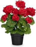 Briful Artificial Geranium Potted Plant – 16” Tall, Realistic Silk Flowers with Vibrant Green Leaves, Red Geraniums Fake Flowers for Outdoors Valentine's Day Home Décor, Farmhouse Office Tables Decor by Briful