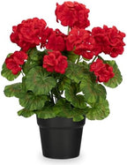 Briful Artificial Geranium Potted Plant – 16” Tall, Realistic Silk Flowers with Vibrant Green Leaves, Red Geraniums Fake Flowers for Outdoors Valentine's Day Home Décor, Farmhouse Office Tables Decor by Briful