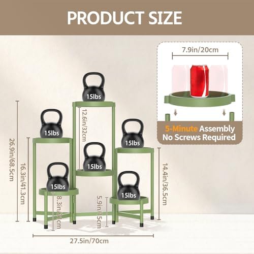 LASZOLA Plant Stand Indoor Outdoor Tall with Plastic Tray, 6 Tiers Green - Image 2