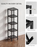 SMIBUY Bathroom Storage Shelf, 5-Tier Bamboo Rack Organizer, Multifunctional Shelving Unit for Living Room Bedroom Kitchen (Black) - Image 5
