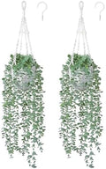DREAMLOOM 2 Packs Fake Hanging Plants with Pots, Artificial Eucalyptus Hanging Plants with Macrame Hanger for Indoor Decor, Fake Hanging Vines Faux Greenery for Home Kitchen Office by dreamloom