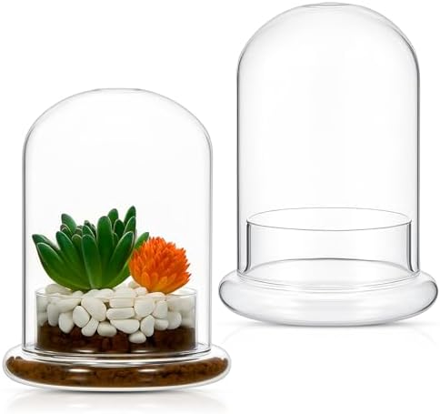 2 Pcs 4.7 x 6.3 Inch Clear Glass Dome Terrarium with Air Hole & Base by Perthlin