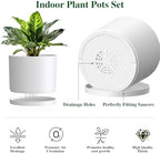 Plant Pots, 10/9/8 Inch 3 Pack Cylindrical Flower Pots with Drainage Holes and Saucers, Plastic Planters for Outdoor Indoor Plants,White - Image 3