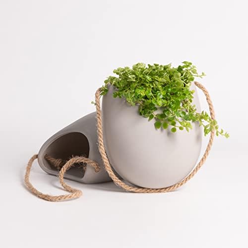 Kazai. Wall Planters -Ellie- | Hanging Ceramic Plant Pots 2 Pieces | Wall Decoration for Indoors, Balcony and Garden | Light Gray (Matte) - Image 3