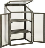 Solid Firwood Garden Portable Greenhouse, Wooden Greenhouse Raised Flower Planter with 2 Shelves and Open Bottom, Garden Portable Mini Greenhouse Cabinet 23.6"x17.7"x39.4"/Gray -AA - Image 2
