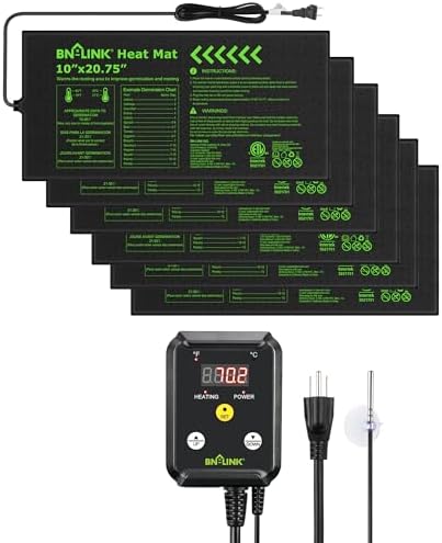 BN-LINK Seedling Heat Mat with Thermostat Controller Combo Set,6 Pack 10" x 20.75" Plant Heating Mat for Seed Starting with Temperature Control for Indoor Growing, Plants Germination by BN-LINK