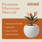 KUTE NEST 16" Dia - Premium Globo Fiberstone Outdoor Planter - Light Gray - Image 4