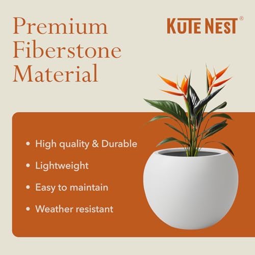 KUTE NEST 16" Dia - Premium Globo Fiberstone Outdoor Planter - Light Gray - Image 4