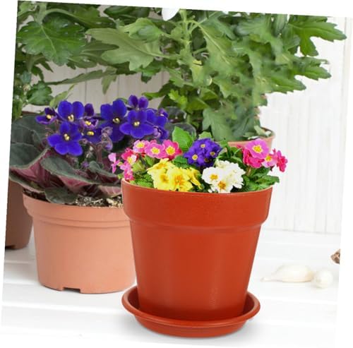 Homoyoyo 10pcs Terracotta Color Plastic Flower Pots with Saucer, 14.5cm Diameter Tabletop Planter Pots for Succulent and Indoor Plant Nursery, Garden Planting Container Set - Image 7