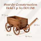 Wood Wagon Planter for Outdoor Balcony Decor - Garden Rustic Wooden Flower Cart with Wheels for Outside - Garden Decor - Amish Decorative Indoor - Wheelbarrow Planter for Patio - Image 2