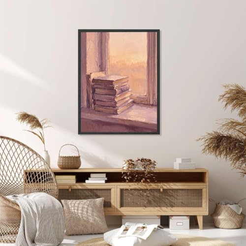 Stack of Books by Window Wall Art, Black Framed Impressionist Print - Image 5