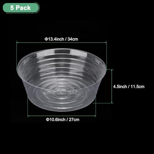 M METERXITY 5-Pack Plastic Plant Saucer, 13.4 Inch Clear Thin Plant Saucer Drip Tray for Indoor/Outdoor, Planter Liners Nursery Pots - Image 3