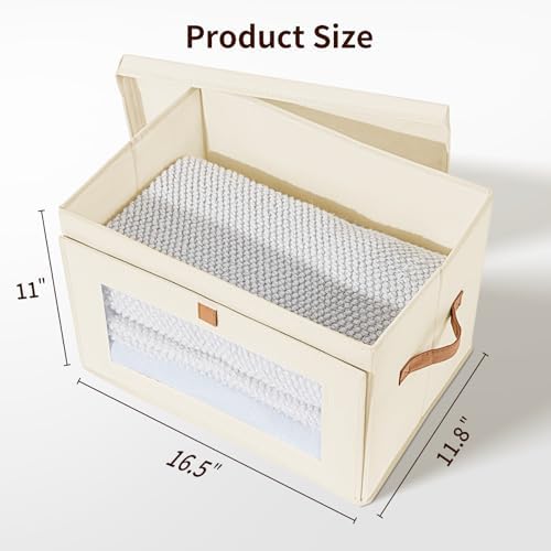 Homsorout Large Closet Storage Bins - Collapsible Clothing Organizer with Handles & Window, Decorative Bin with Lids, Linen Closet Organizers for Living Room, Dorm, 6 Pack, Beige - Image 7