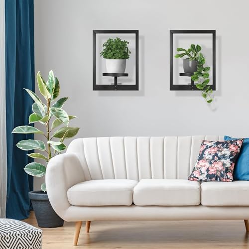 Heavy-Duty Wall Planters for Indoor Plants, Modern Metal Hanging Plant Holders, Picture Frame Wall Plant Shelves for Living Room, Balcony, Patio, Window Garden Décor, 2-Pack - Image 2