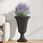 24" Tall Urn Planters Set of 2, Black Outdoor Planter for Porch - Image 6