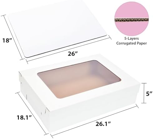 JJO 26x18x5 Inch Full Sheet Cake Boxes with Thick Cake Boards,5 Pack - Image 2