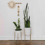Main + Mesa Modern Boho Embossed Metal Planters with Stands, White and Gold, Set of 2 Sizes - Image 3