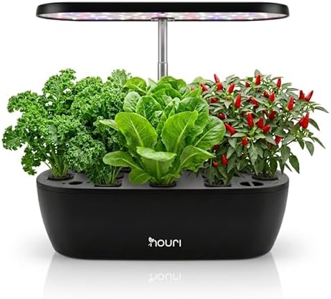 Nouri Hydroponics Growing System, 12 pod Smart Indoor Herb Garden Kit with LED Grow Lights, Hydroponic Herb Garden Indoor for Plant Lovers, Gardeners, Kitchen, Basil Seeds Included by Nouri