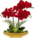 Briful Orchid Artificial Flowers 17" Silk Red Orchid Floral Arrangement with Gold Pot Real Touch Faux Orchid Plant for Home Office Room Kitchen Table Centerpiece Shelf Decor by Briful