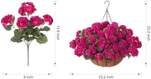 INSPRING Geraniums Artificial Flowers Hanging Basket for Outdoors Outside Decoration, 8 Bundles Silk Flowers Fake Plants Look Real UV Resistant for Porch Home Patio Balcony Yard, Fuchsia - Image 3