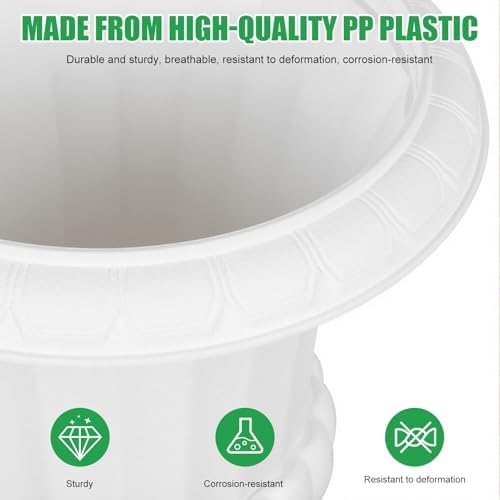 19.7" Tall Urn Planter, 2/4 Pack Large Plastic Outdoor Planters, Classic Round Flower Pot in Pure White for Front Porch, Patio, Garden, Entryway, Walkway, Indoor Outdoor Decoration White 4 - Image 6