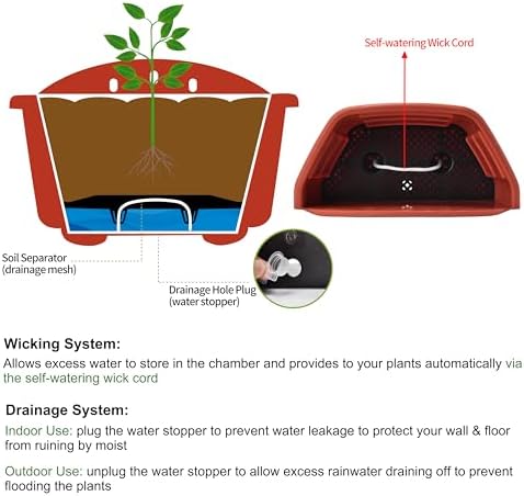 ORIMERC 9.8 inch 8 Pack Brick Red Wall Hanging Planters for Indoor Outdoor Plants Hanging Plant Holder with Drainage Hole Fence Balcony Planters Railing Hanging Pot Plant Wall Mount Decor with Hooks - Image 4