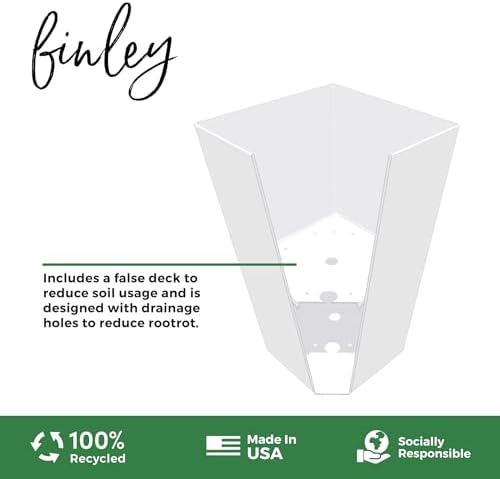 Bloem Tall Finley Tapered Square Planter: 20" - Casper White - Matte Textured Finish, 100% Recycled Plastic Pot, for Indoor and Outdoor Use, Gardening, 5 Gallon Capacity - Image 3