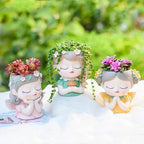 Argofox Samll Angel Girl face Succulent Plant pots 3packs with Drainage Hole 4inch Indoor Cactus Pot Unique Cute Flower Pot with Girl Face Container Planter - Image 2