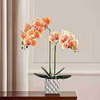Artificial Orchids Silver Vases Orchids Artificial Flowers Orange Orchid Height 20 inches - Image 3