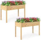 GIANTEX Raised Garden Beds Set of 2, Elevated Wood Planter Box with Liner, 47"x23"x30" Freestanding Raised Bed for Indoor Outdoor Plants, Vegetables Flower Herbs Fruit Gardening by Giantex