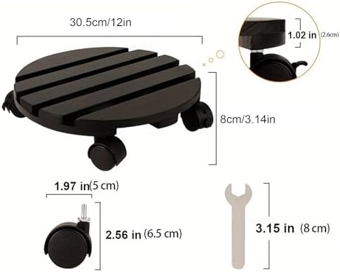 2Pcs Plant Roller Stand with Lockable 360° Rotating Wheels Wood Flowerpot Tray for Potted Plants Easy Assembly Round Plant Base for Indoor Outdoor Planters Whiskey Barrels - Image 2
