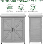 Outdoor Storage Cabinet & Potting Bench Table with Metal Top, Wooden Patio Furniture, Garden Workstation (Classic Grey, 36x31x17in) - Image 6