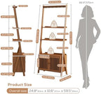 Bookcase with Drawers, Ladder Shelf 4-Tier Bamboo Bookshelf with 6 Hooks - Image 2