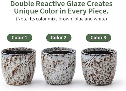 4+5.75 Inch Ceramic Planter Set of 2 with Drainage Hole and Saucer for Plants, Indoor-Outdoor Large Round Succulent Orchid Flower Pot -Reactive Glaze Speckled(Inner-pots not Larger Than 5 Inch) - Image 2