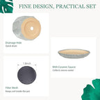 10 Inch Ceramic Plant Pot with Drainage Hole Mesh Net, Large Flower Pots for Indoor Plants with Saucer, Gardening Pots Outdoor (Gray-dot) - Image 4
