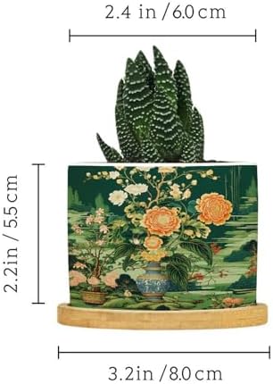 Vase Green Chinoiserie Ceramic Planter Daily Planters for Indoor Plants with Drainage Holes and Saucers Pot for Home Desktop Office Windowsill - Image 2