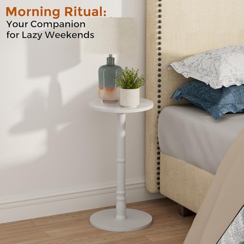 Homleke Round Side Table with Solid Wood Pillar, Small Drink Table - Image 5