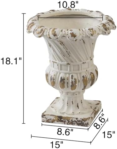 SOFE Vintage White Garden Planter Urns 18 Inches Tall, Handmade Antique - Image 2