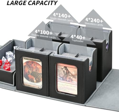 Commander Deck Box for MTG, Trading Card Storage Box Holds 400+ Double-Sleeved Cards, 5 IN 1 Removable Card Case with Dice Tray, Display Window with Magnetic Card Holders for TCG/CCG (Black Grey) - Image 3