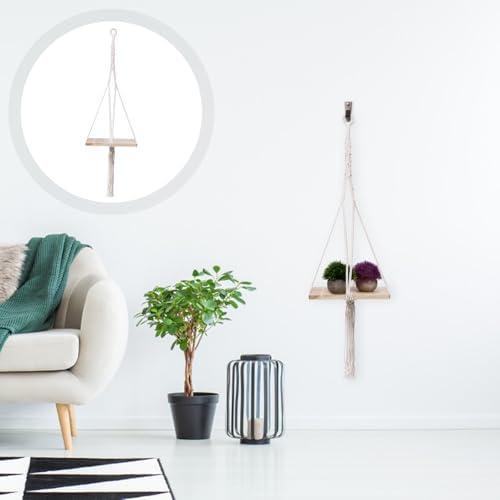 Housoutil Hand-Woven Hanging Flower Pot Holder Macrame Shelf Cotton Rope with Wooden Ring Decorative Woven Planter for Indoor Outdoor Balcony Gardening - Image 6