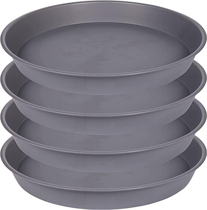 4 Pack of 16 inch Plant Saucer, Heavy Duty Round Plant Trays for Pots, Bird Bath Bowls, Plant Water Tray, Flower Plant Saucers for Indoors (16", Cement Gray) by Bleuhome