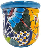 Talavera Planter Pot, Hand-Painted Mexican Ceramic Pot with Drainage Hole, Indoor Outdoor Rustic Botanical Terracotta, 7 Inch, Light Blue Multicolor - Image 2