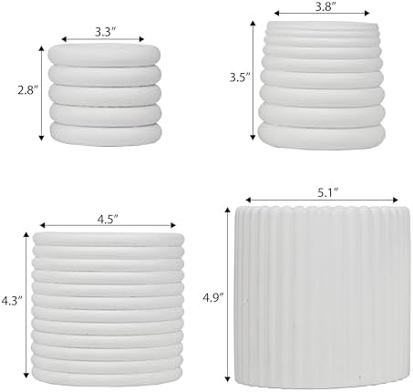 Eyely Elina Modern Minimalist Handmade Concrete Fluted Sculptural Cylinder Planter Set with Drainage Holes, Matte White (Set of 4) (NLP1000B-4SET) - Image 3