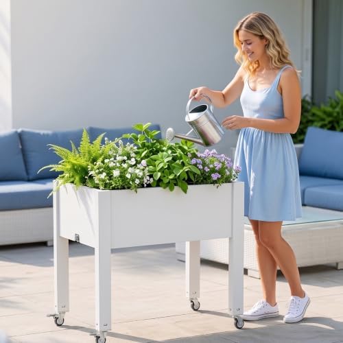 EasyUp Raised Garden Bed with Legs, UV Waterproof Resin Elevated Garden Beds Outdoor with Wheels, Standing Planter Box with Internal Cross Support & Water Level Detector for Indoor Outdoor Use(Ashen) - Image 6