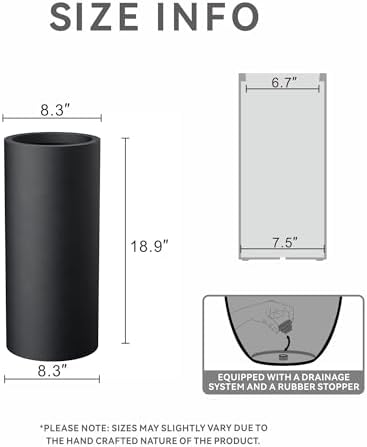 Kante Small Round Column Black Concrete Planter 18.9" Tall, Outdoor - Image 2