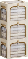 CYhom Storage Bins with Metal Frame, 3-Clear Windows Openings, 43L, Beige by CYhom